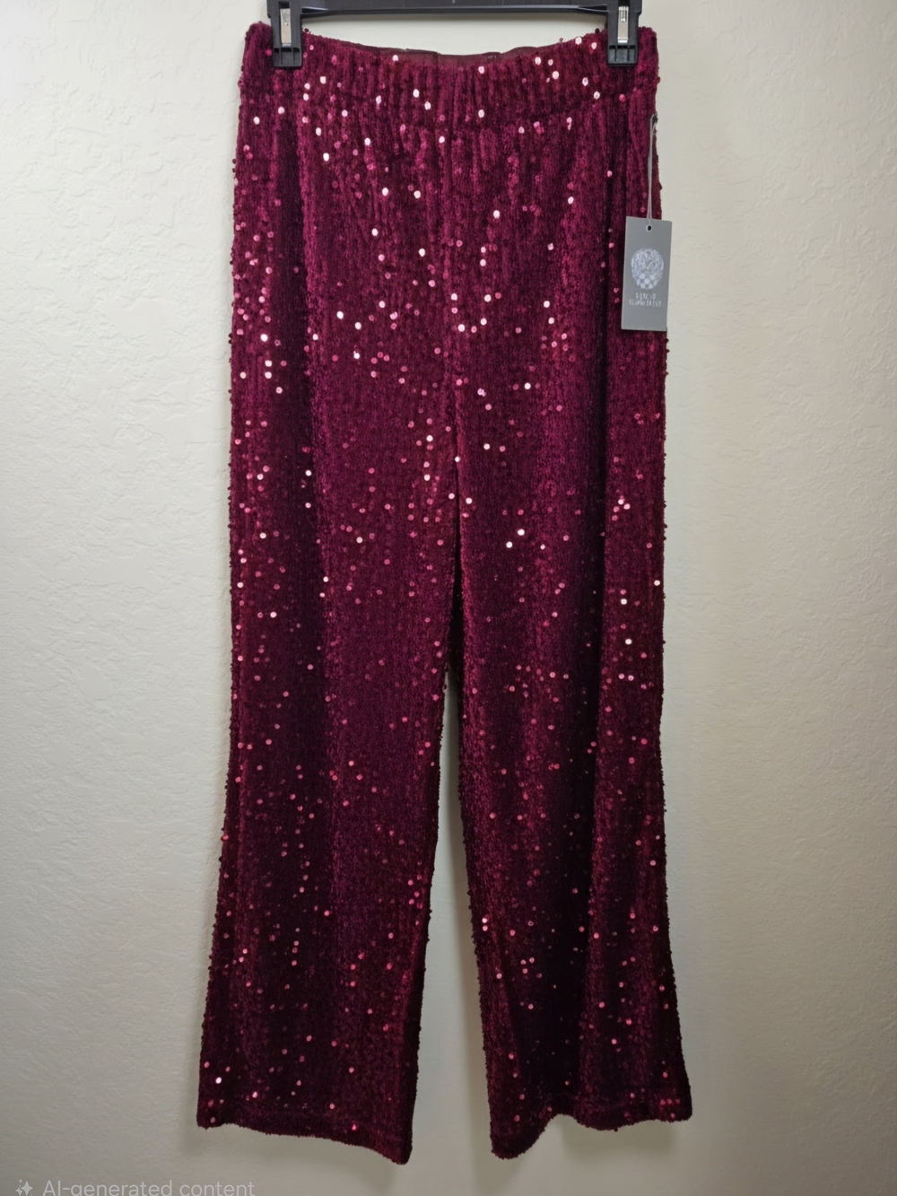 NWT Vince Camuto Burgundy Sequin Pull-On Flare Pants